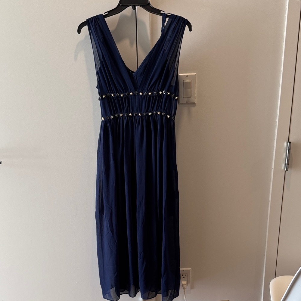 Sandro Deep Blue Embellished Midi Dress